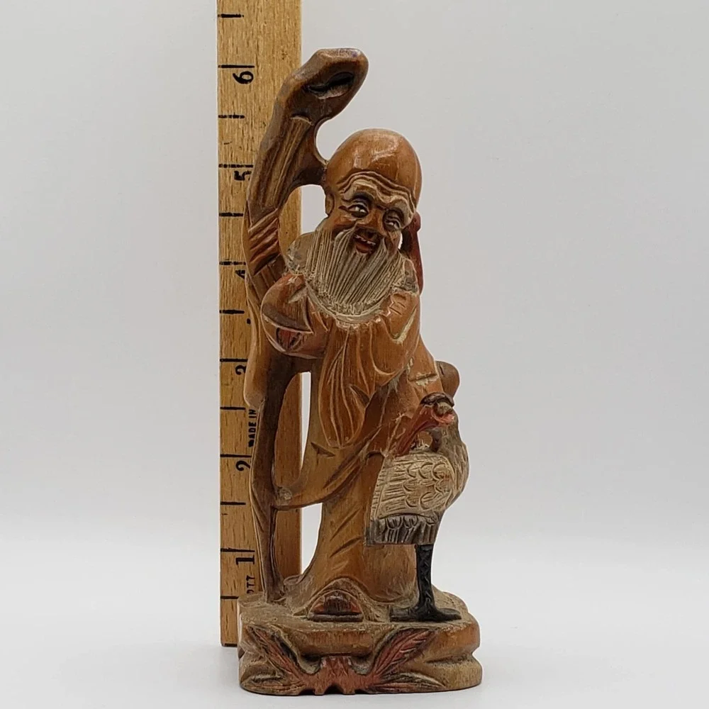 Chinese God of Longevity Statue Shou Lao Shou Hand Carved Wood Statue